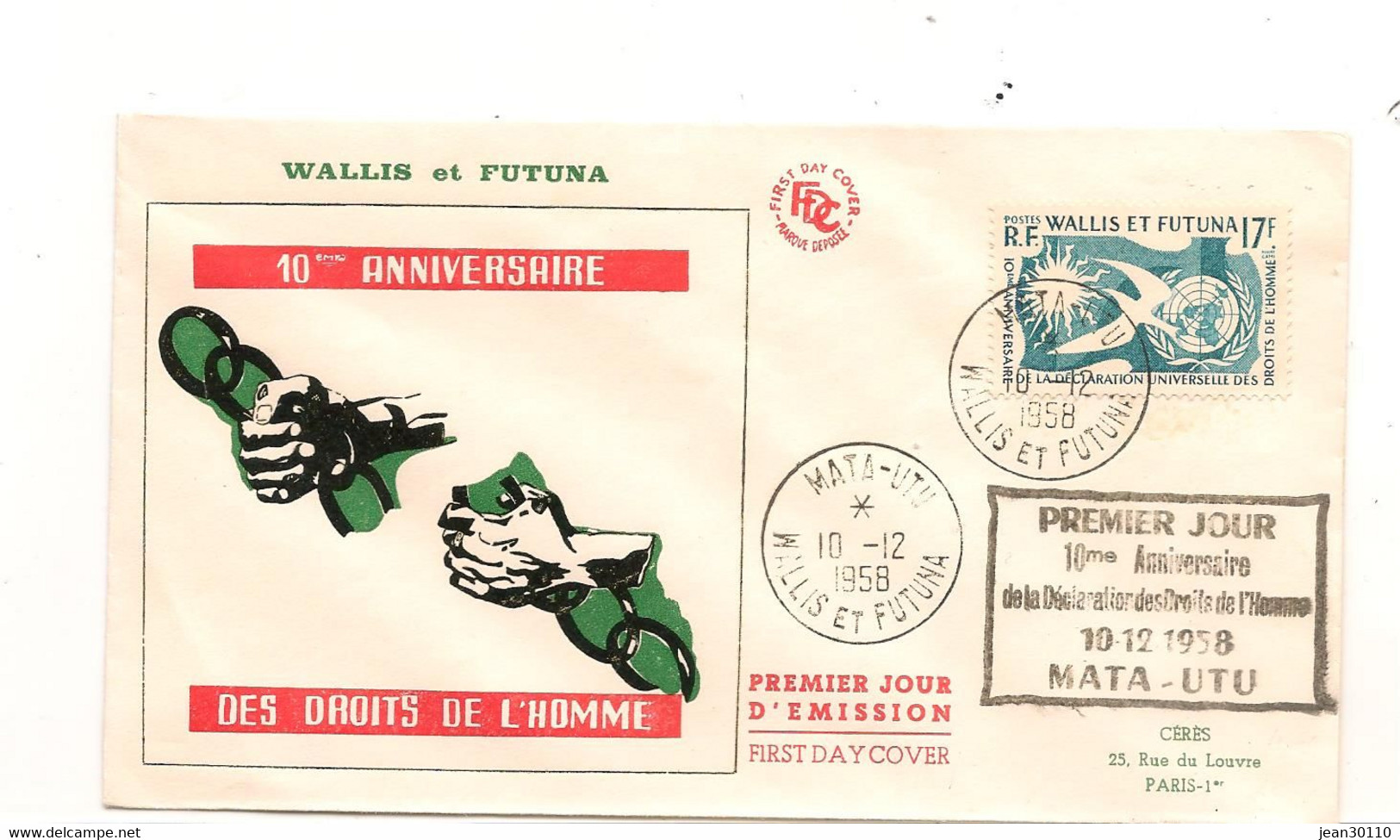 WALLIS ET FUTUNA ENVELOPPE 1er JOUR ANNÉE 1958 - Brieven En Documenten