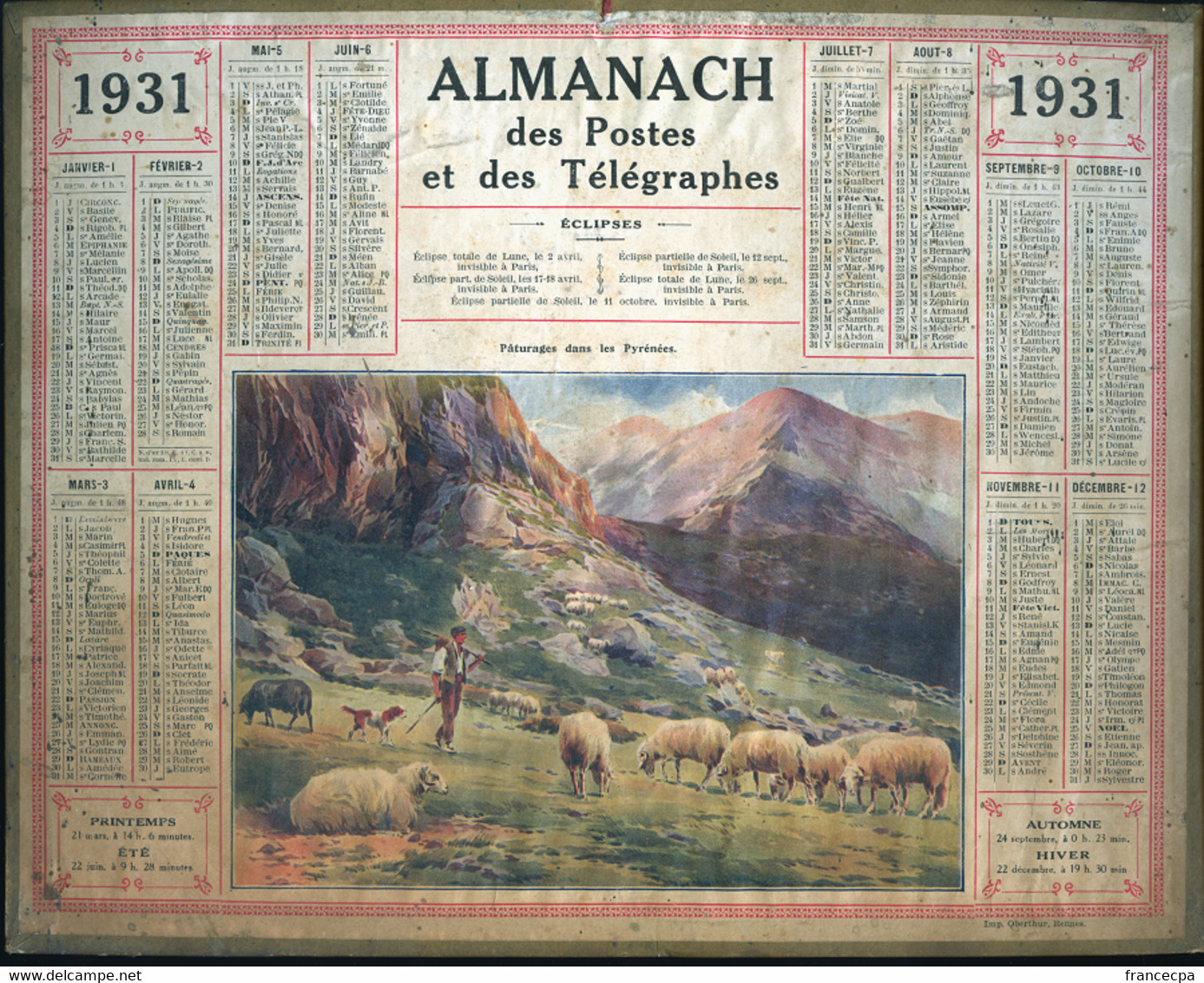 ALMANACH DES POSTES ET DES TELEGRAPHES De 1931 - Grossformat : 1921-40