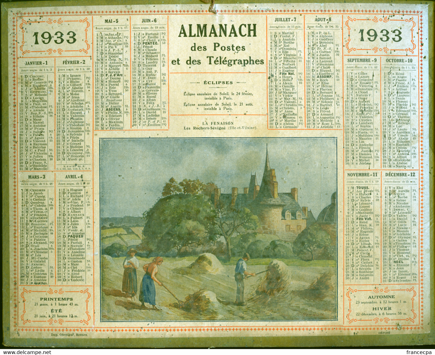 ALMANACH DES POSTES ET DES TELEGRAPHES De 1933 - Big : 1921-40