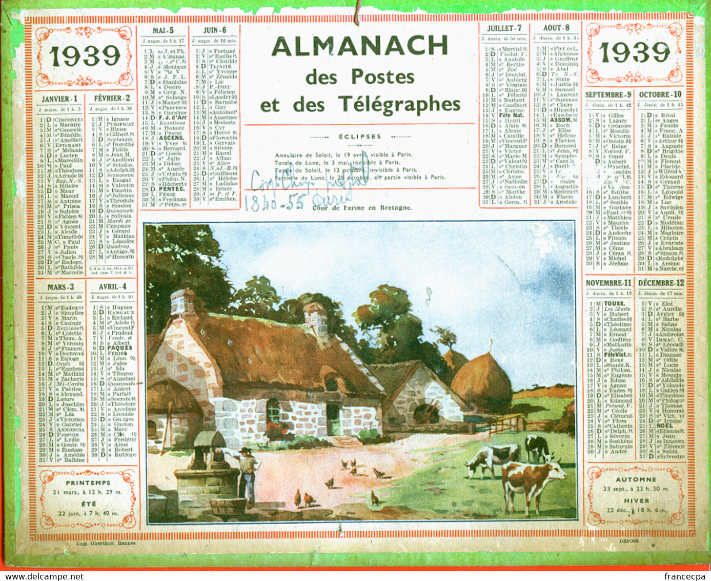 ALMANACH DES POSTES ET DES TELEGRAPHES De 1939 - Big : 1921-40