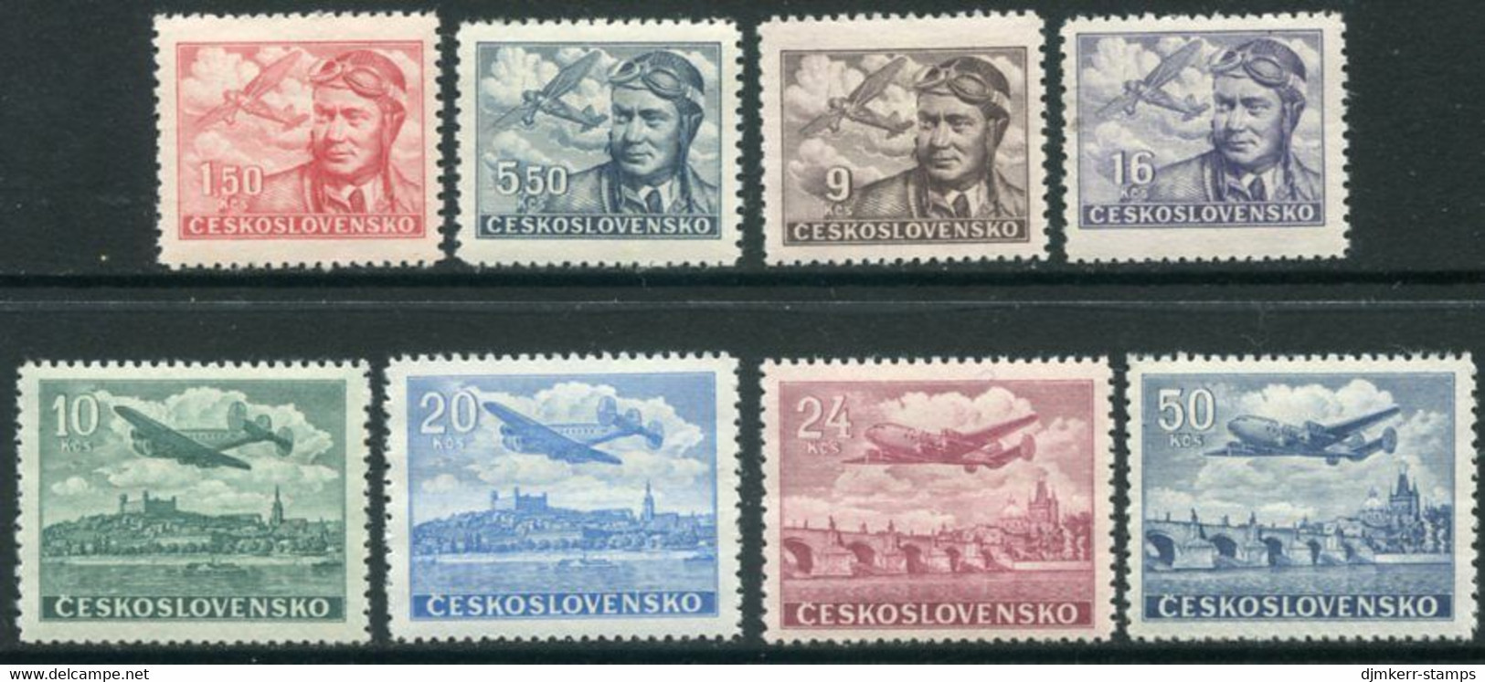CZECHOSLOVAKIA 1946 Airmail Definitive MNH / **.  Michel 493-500 - Unused Stamps