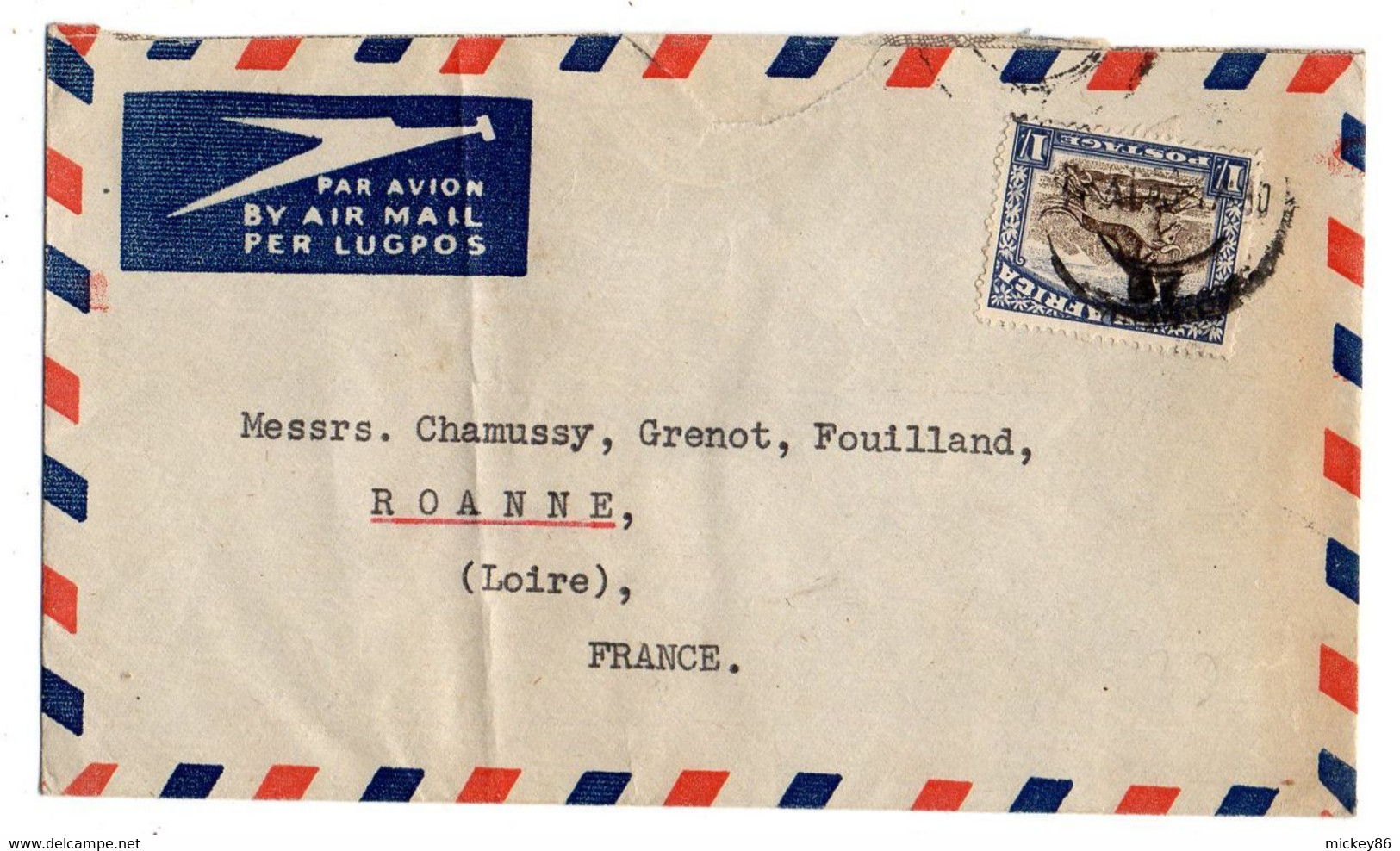 Afrique Du Sud - Lettre   Pour  ROANNE -42  (France) ....tp Seul  Sur Lettre  ....cachet - Storia Postale