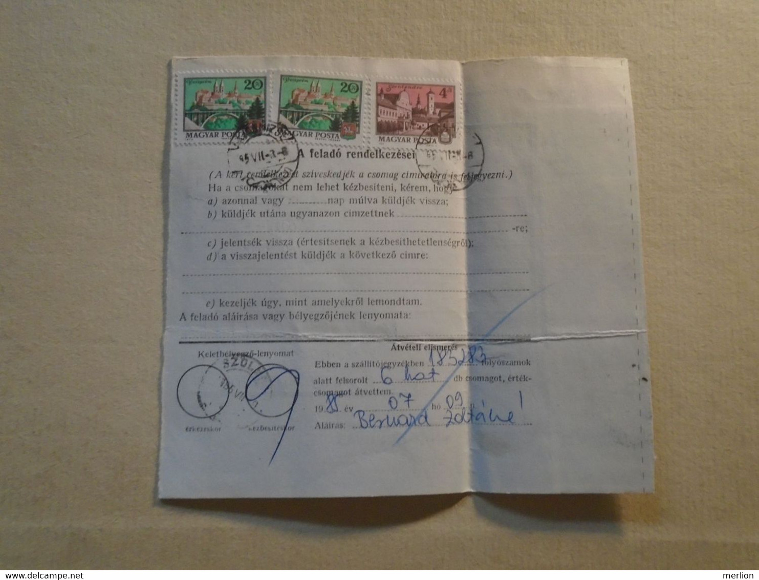 D191931  Hungary  - Parcel Delivery Note - Many Stamps  Lajosmizse -Szolnok  1987 - Postpaketten