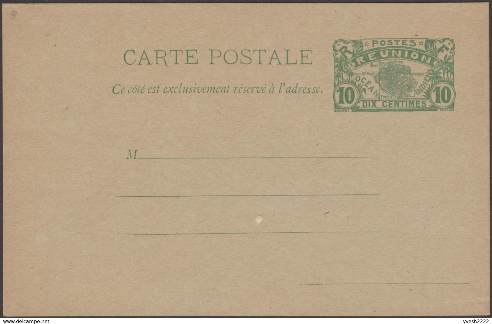 Réunion 1907 Et 1923. 2 Cartes Entiers Postaux Officiels. Timbres Bicolore Et Vert. Carte De La Réunion - Lettres & Documents