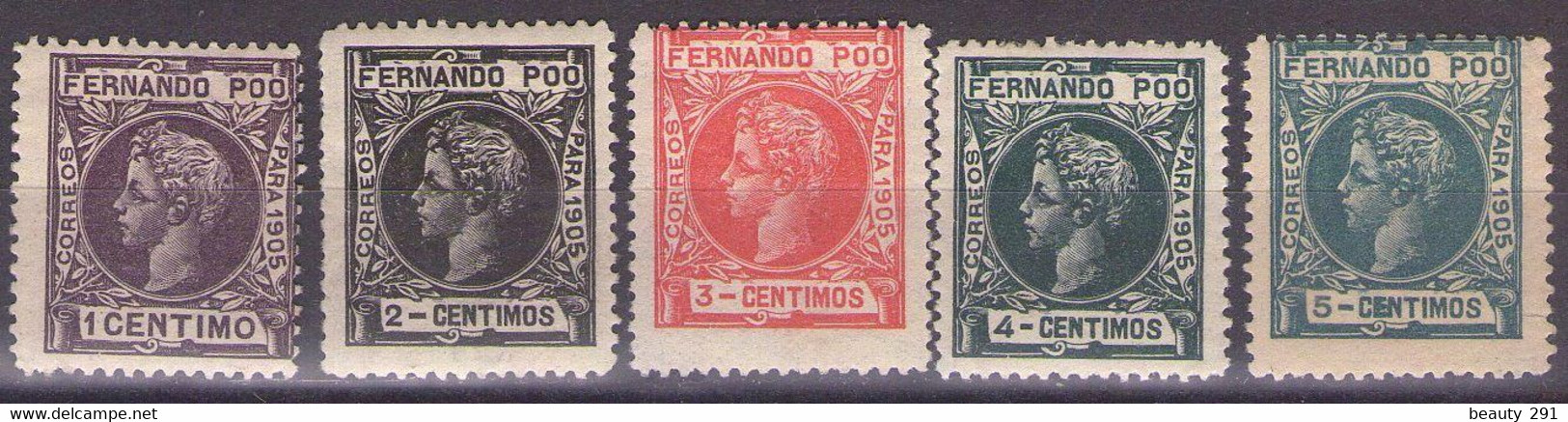 FERNANDO POO 1905 Mi 131-135  ALFONSO XIII MH* - Fernando Po