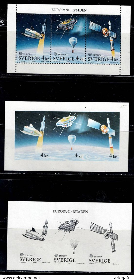 SWEDEN 1991 EUROPA CEPT SPACE BLOCK+BLOCK IMPERF+BLOCK PROOF MI No 1663-5 MNH VF!! - Plaatfouten En Curiosa