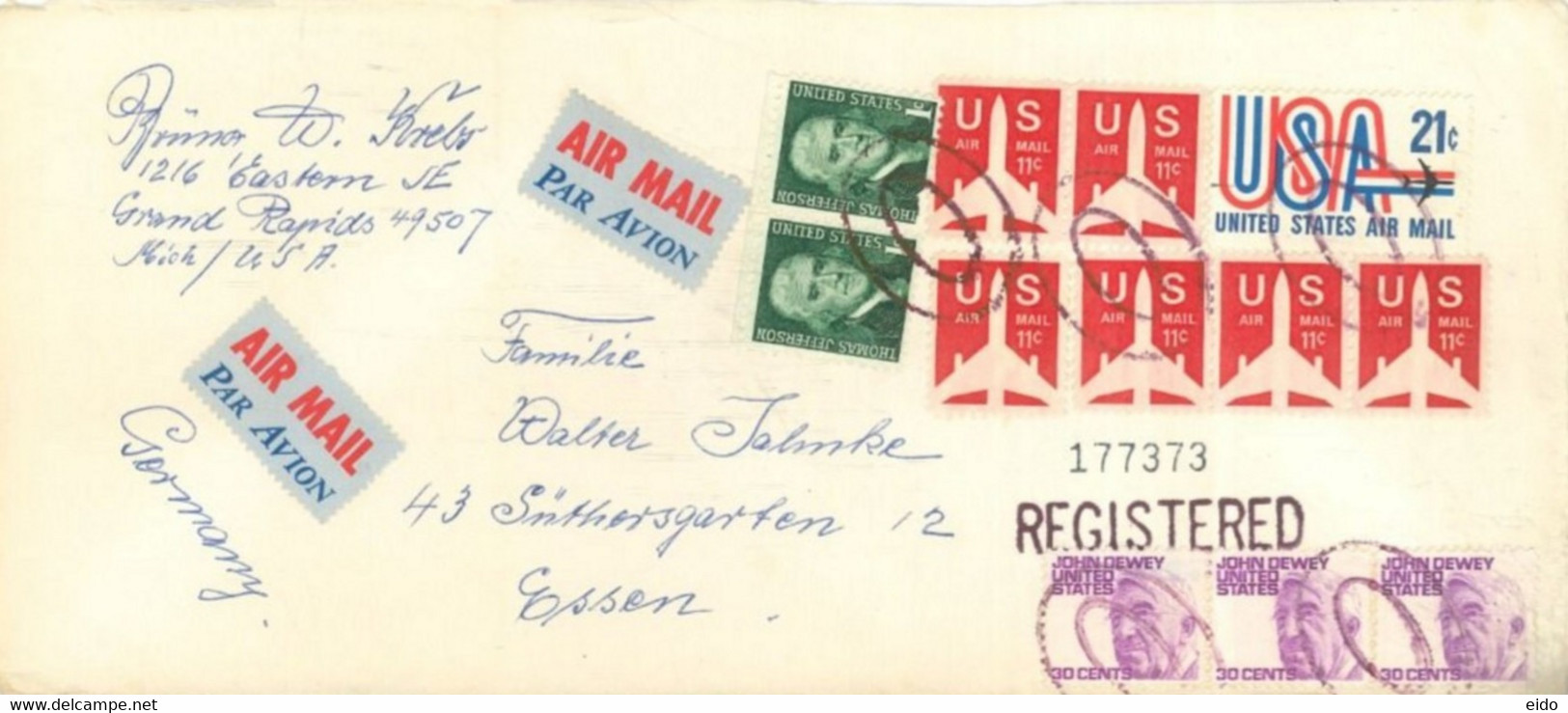 UNITED STATES - 1972 - REGISTERED STAMPS COVER TO GERMANY. - 1961-80