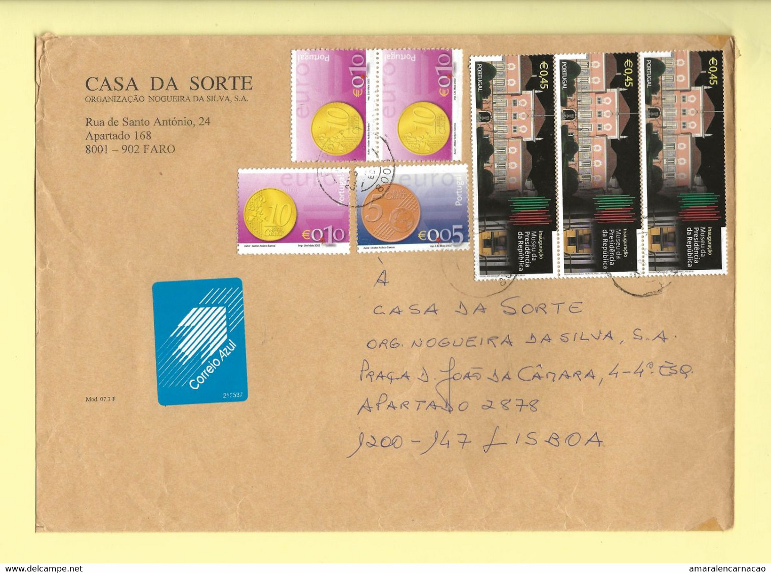 TIMBRES- BRIEFMARKEN- STAMPS - MARCOPHILIE - LETTRE POSTE BLEU - PORTUGAL - TIMBRES DIVERS (MONNAIE EURO 2002 ET AUTRES) - Covers & Documents