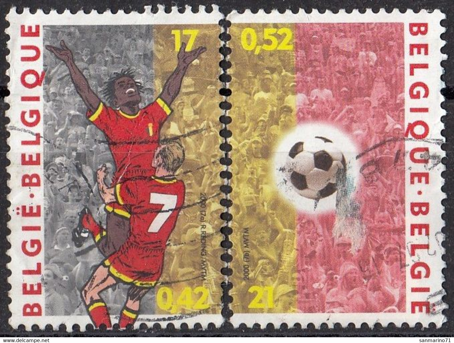 BELGIUM 2943-2944,used,football - Used Stamps