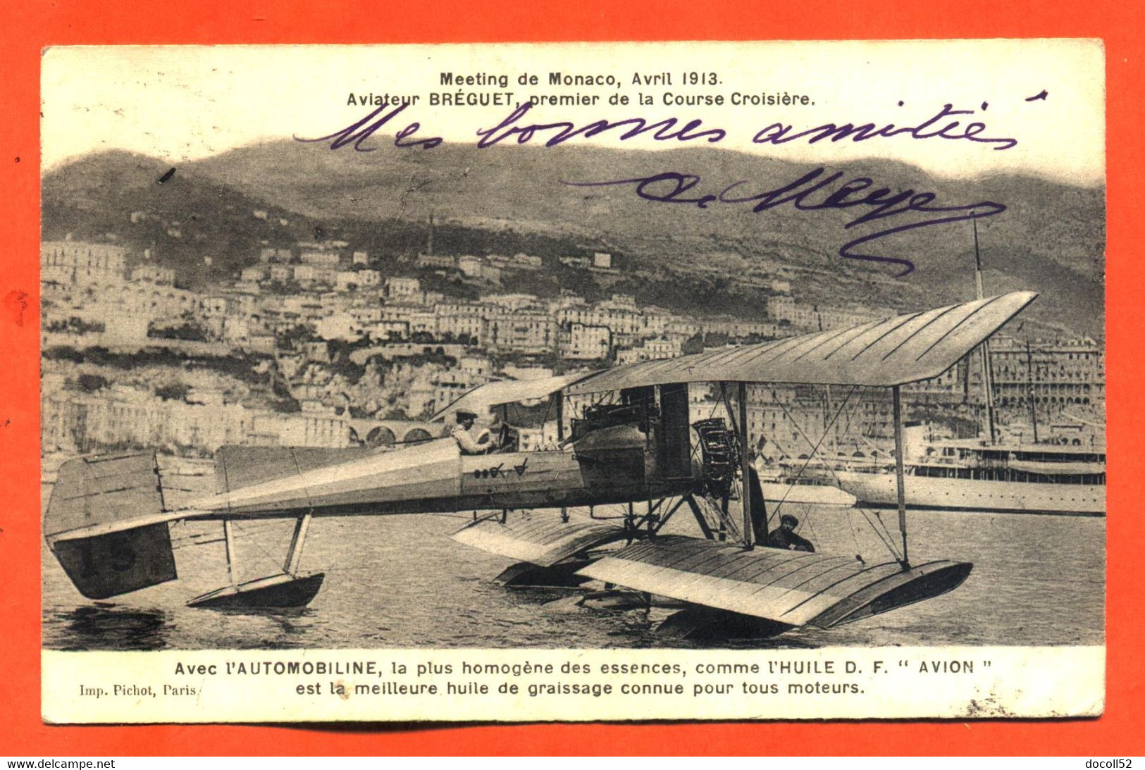 CPA Monaco " Meeting De Monaco Avril 1913 - Aviateur Bréguet , Premier De La Course Croisière " - Harbor