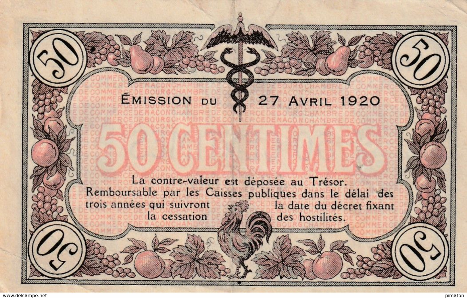 Billet De Nécessité - CHAMBRES DE COMMERCE De MACON Et De BOURG - 50 CENTIMES 1920 - Sonstige – Asien