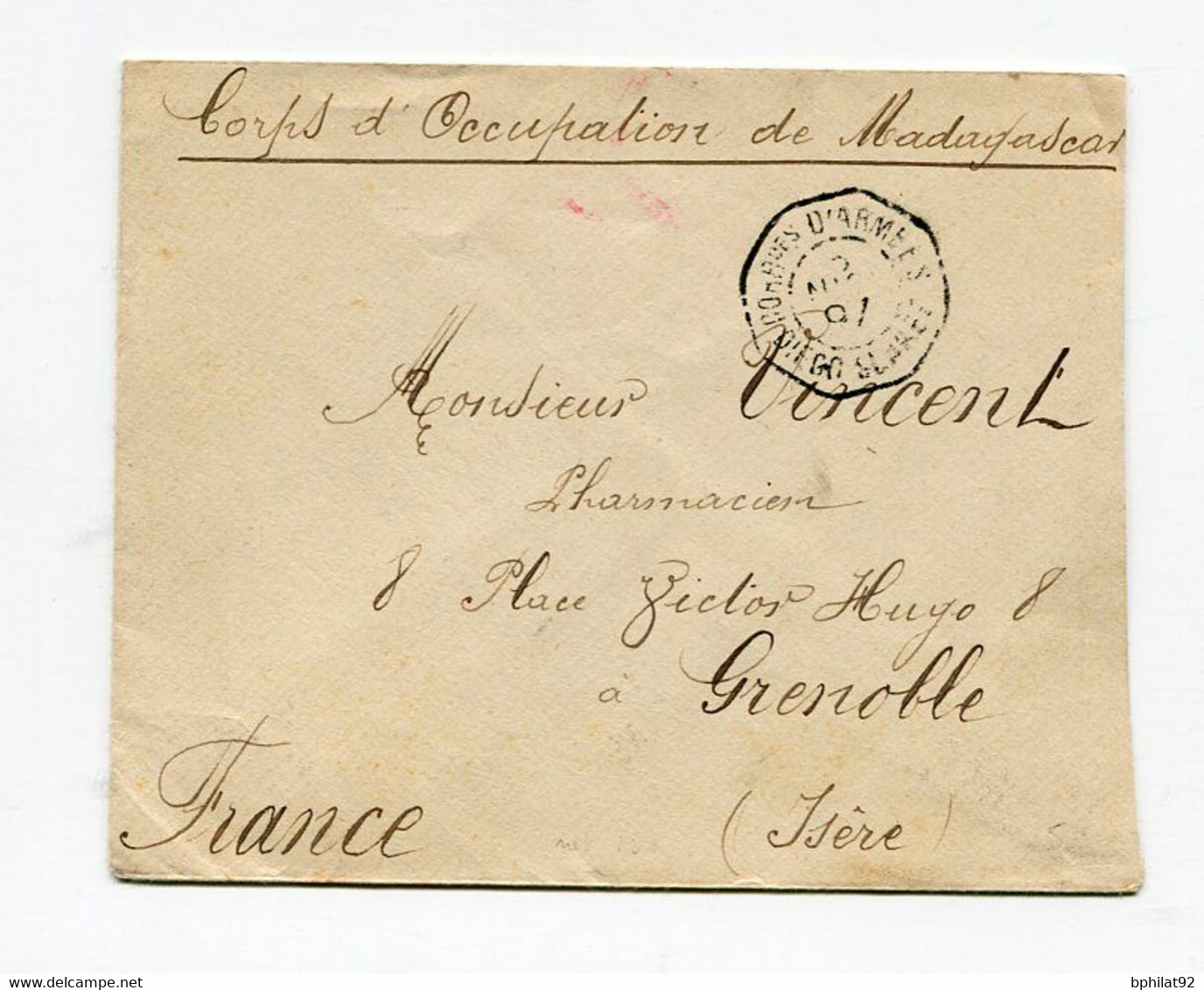 !!! LETTRE DE 1897 POUR GRENOBLE, CACHET CORRESP D'ARMEE DIEGO SUAREZ - Covers & Documents