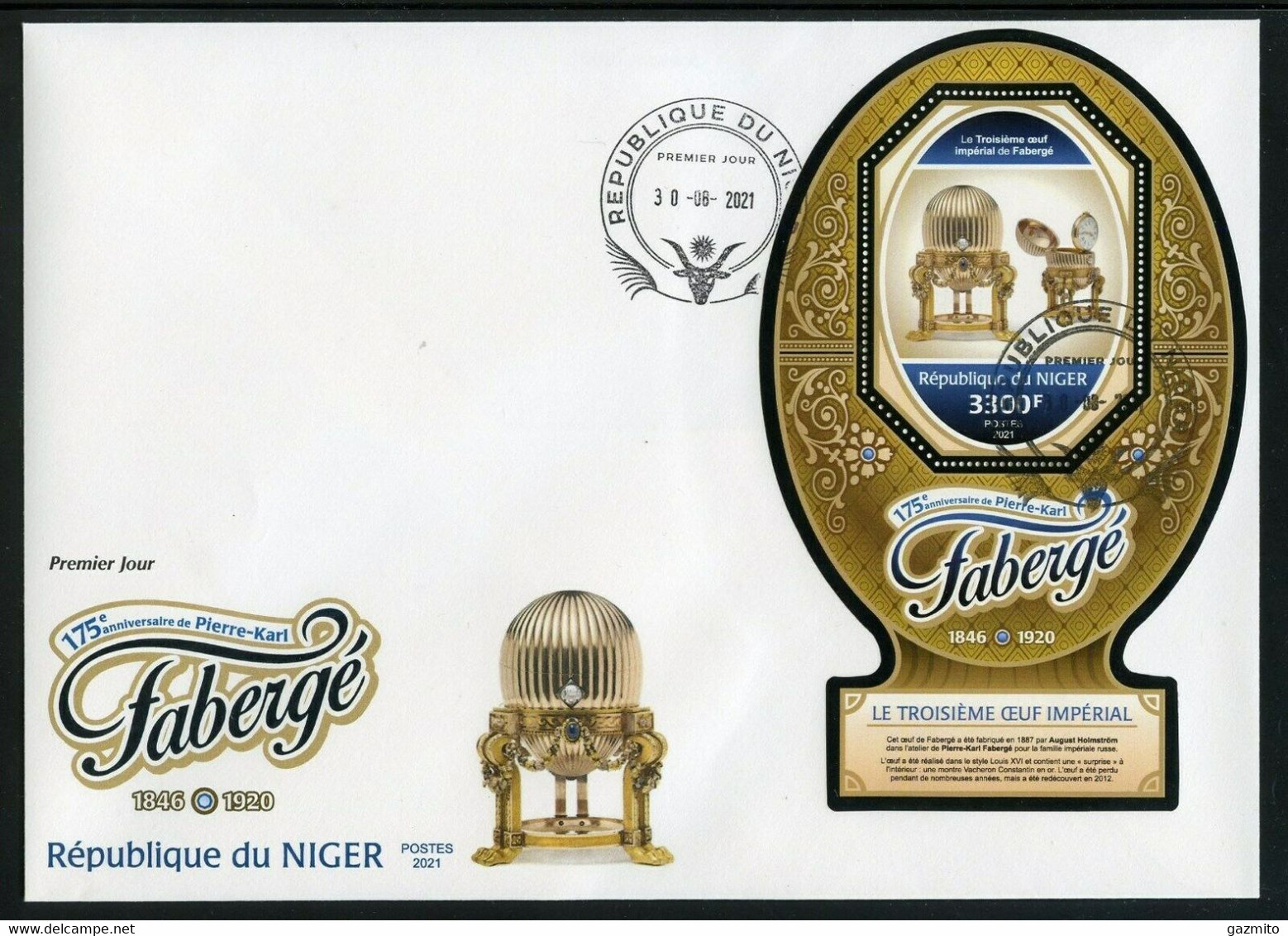 Niger 2021, Art, C. Fabergè, Clock, Shape, BF In FDC - Minéraux
