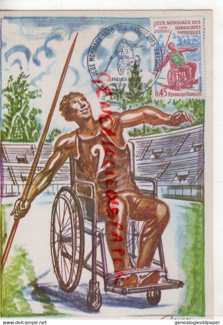 SPORTS JEUX MONDIAUX DES HANDICAPES PHYSIQUES-ILLUSTRATEUR DECARIS -LANCER DE JAVELOT-42 ST SAINT ETIENNE - Sport Voor Mindervaliden