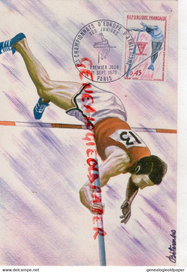 SPORTS  ATHLETISME -CHAMPIONNAT D' EUROPE JUNIORS -ILLUSTRATEUR BETEMPS - SAUT A LA PERCHE PARIS 1970 - Athlétisme