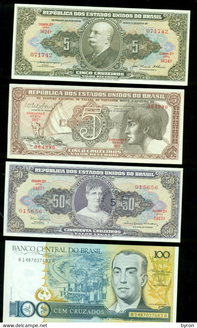 BRAZIL. 4 OLD DIFFERENT BANKNOTES, MONNAIES. UNCIRCULATED CURRENCY. IN EXCELLENT CONDITION. - Other - America