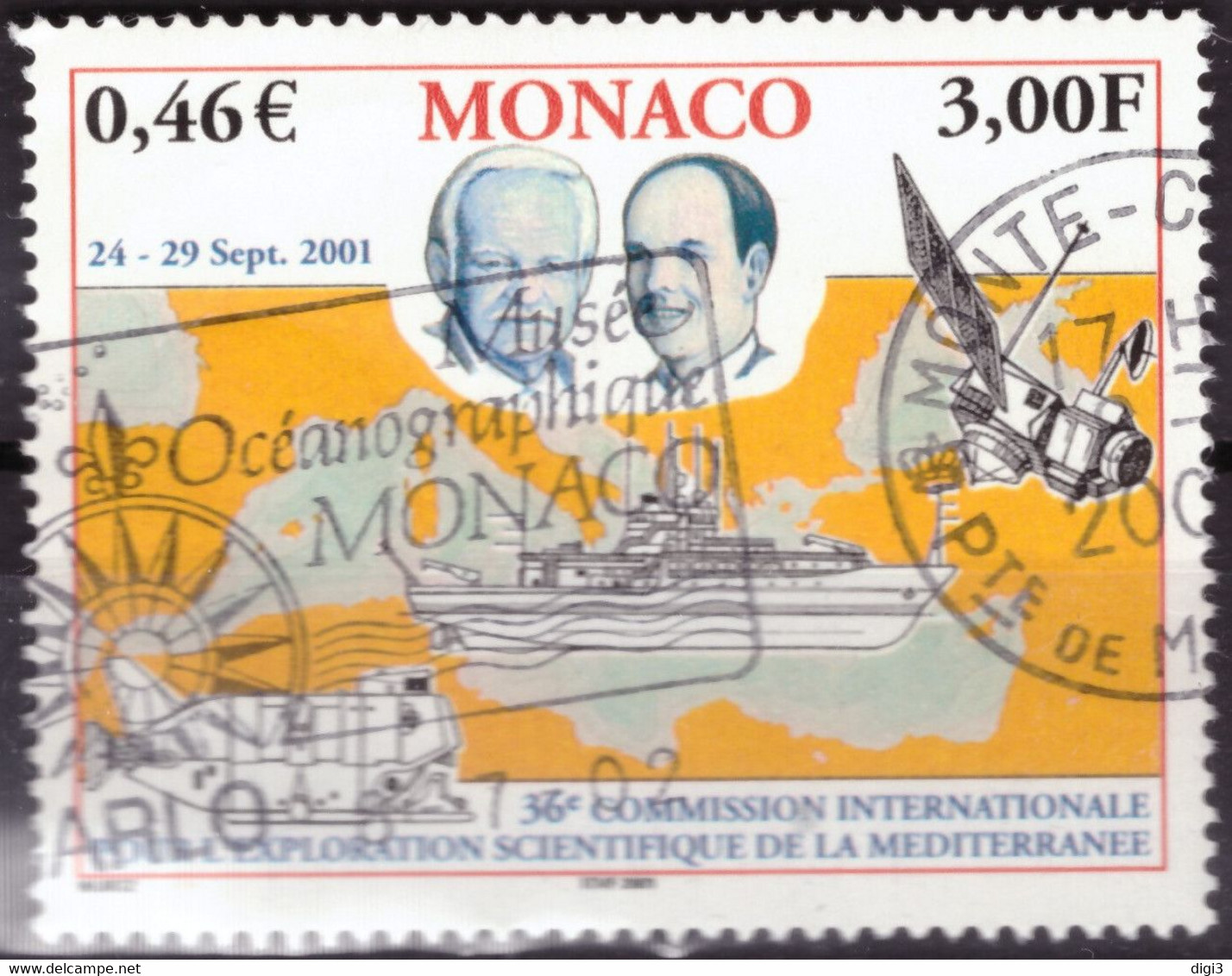 Monaco, 2001, 36e Commission Internationale Pour L'exploration Scientifique De La Méditerranée, 3 F, 0,46 Eur, ⊚ - Usati