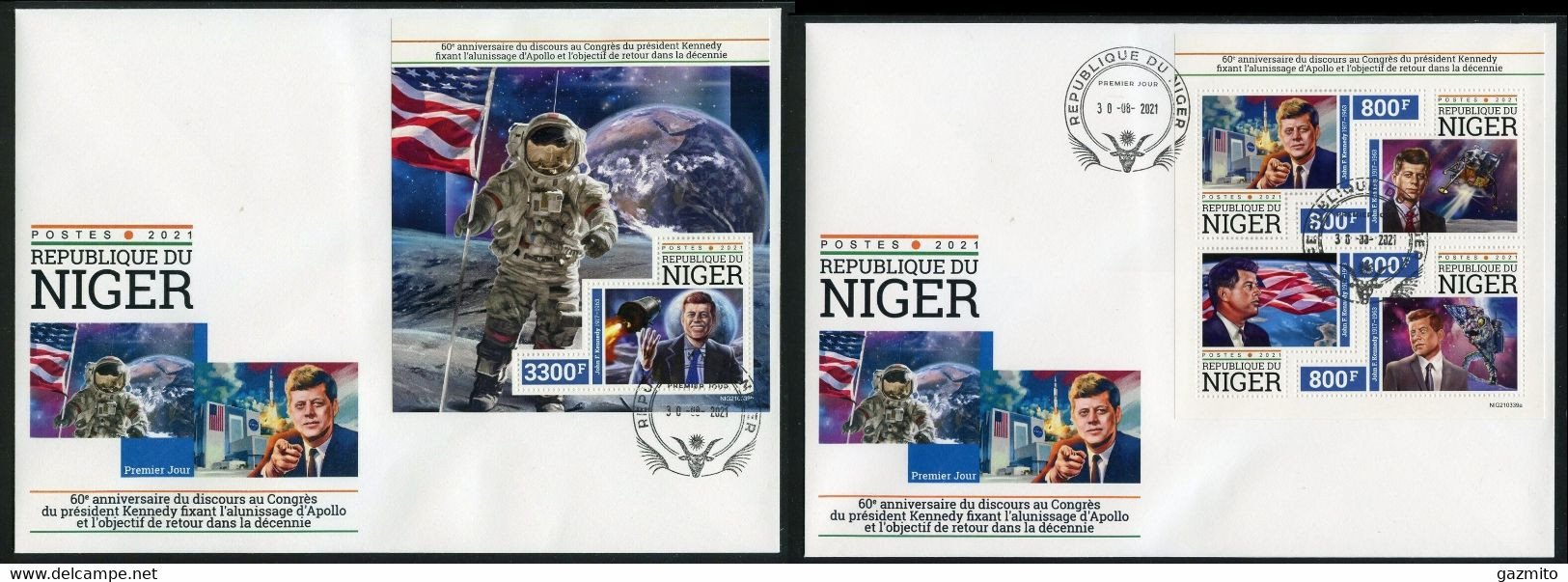 Niger 2021, Space, Kennedy, 4val In BF +BF In 2FDC - Africa