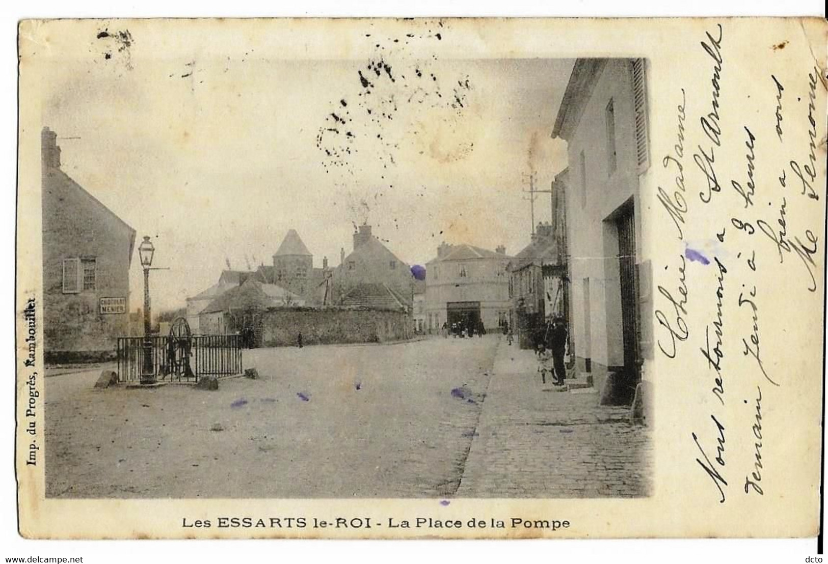 Les ESSARTS-le-ROI (78) Place De La Pompe Imp. Du Progrès, Envoi 1905, Dos Simple - Les Essarts Le Roi