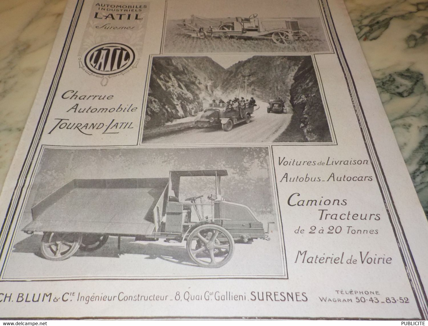 ANCIENNE PUBLICITE SPECIALISTE DU TRACTEUR ET CAMION  LATIL 1920 - Camions