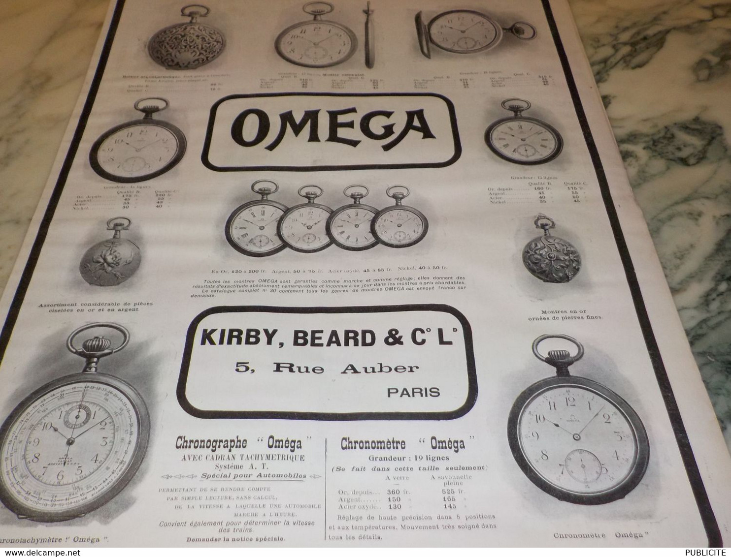 ANCIENNE PUBLICITE AVEC KIRBY MONTRE OMEGA 1902 - Sonstige & Ohne Zuordnung