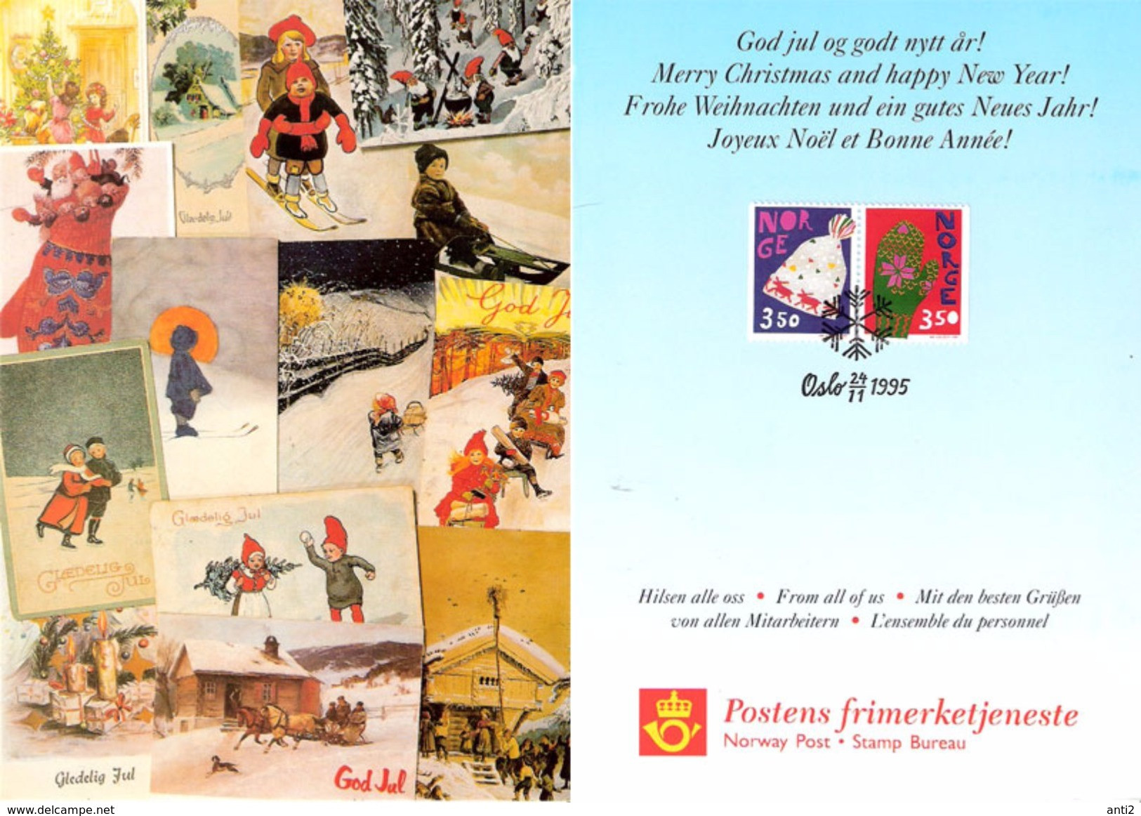 Norge Norway 1995 Christmas Card From Posten Norway, With Mi 1200-1201, Cancelled Card - Storia Postale