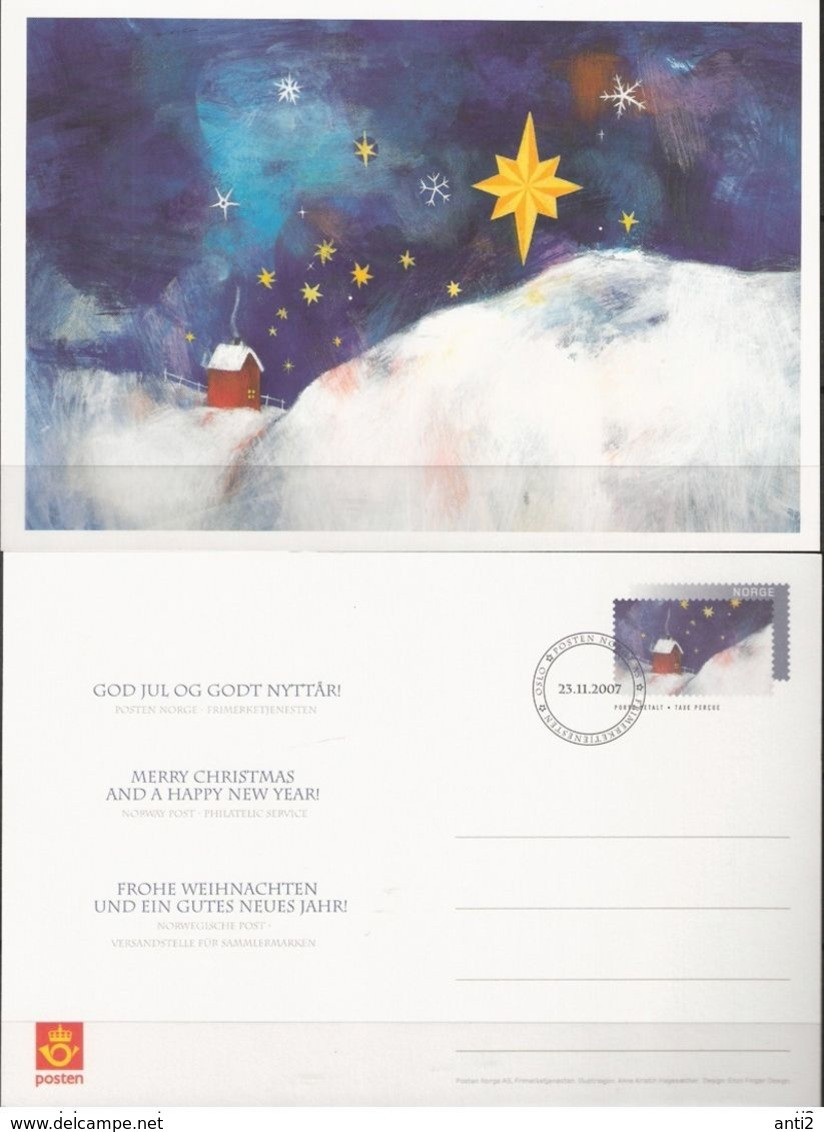 Norway 2007 Card With Imprinted Stamp And Greetings For Christmas 2007  Used - Brieven En Documenten