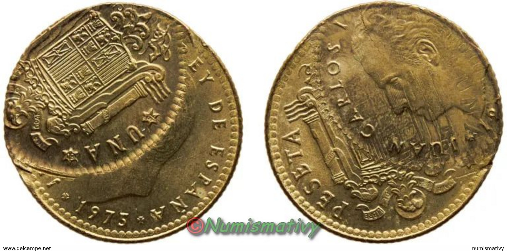 Fauté 1 Peseta Espagne 1975 1980 Double Frappe Retourné Error Mint Struck Reverse Defecto ACUÑACION DESPLAZADA -  Proeven En Herslagen