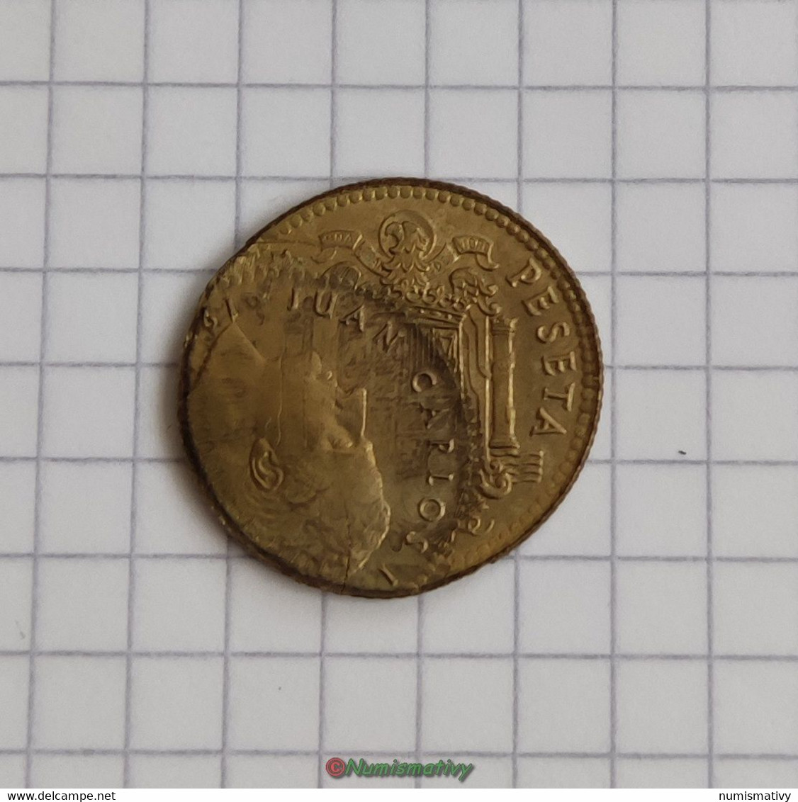 fauté 1 peseta Espagne 1975 1980 double frappe retourné error mint struck reverse defecto ACUÑACION DESPLAZADA