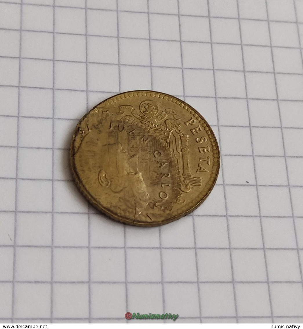 fauté 1 peseta Espagne 1975 1980 double frappe retourné error mint struck reverse defecto ACUÑACION DESPLAZADA