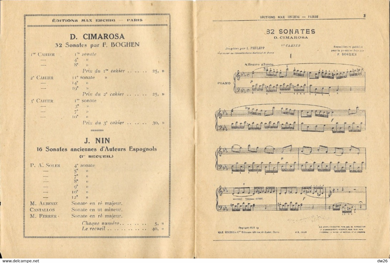 Partition D. Cimarosa: Sonates Anciennes Par F. Boghei - Edition Max Eschig (catalogue Thématique 1932) - Noten & Partituren