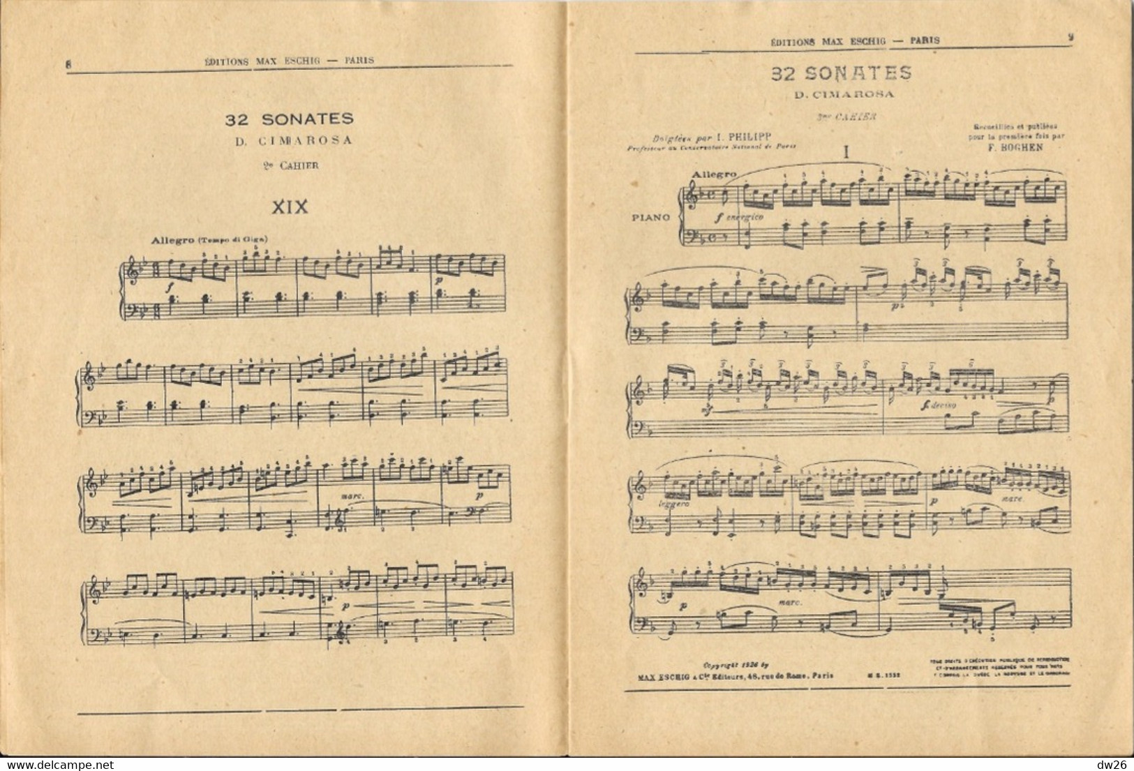 Partition D. Cimarosa: Sonates Anciennes Par F. Boghei - Edition Max Eschig (catalogue Thématique 1932) - Partitions Musicales Anciennes