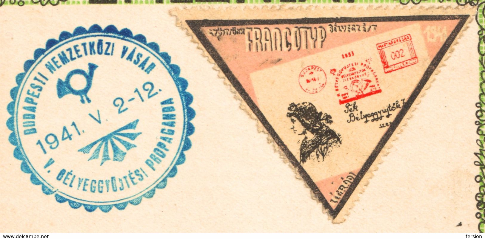 Bánffyhunyad Huedin Return Postmark Revisionism WAR Transylvania 1941 Hungary Romania Triangle LABEL CINDERELLA VIGNETTE - Transilvania