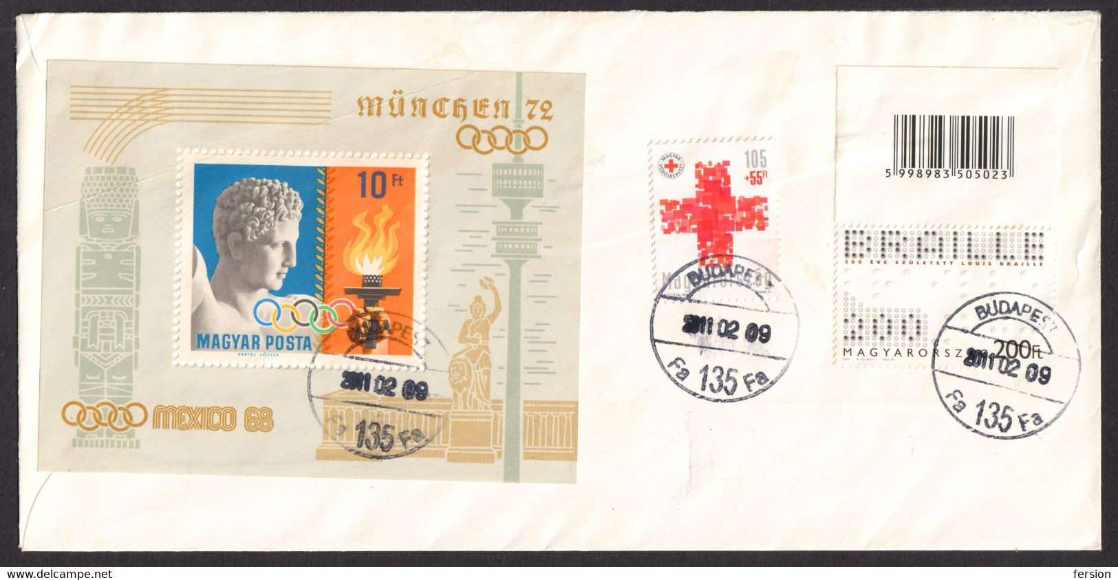 Squirrel Frog Stork Hedgehog Tit Butterfly 1995 Hungary REGISTERED München Mexico Olympics 1972 RED CROSS Braille 2009 - Covers & Documents