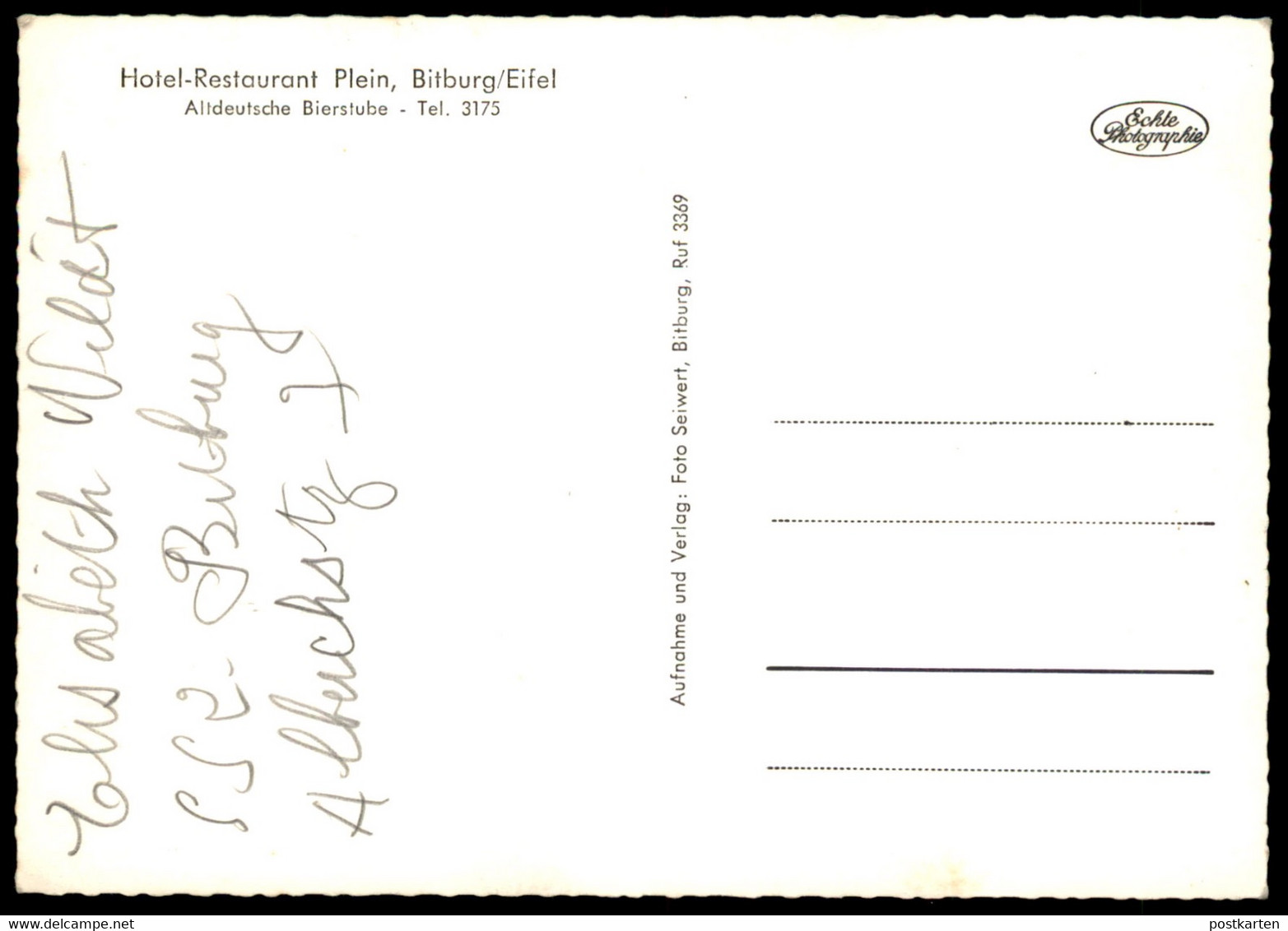 ALTE POSTKARTE BITBURG EIFEL HOTEL RESTAURANT PLEIN ALTDEUTSCHE BIERSTUBE THEKE Ansichtskarte AK Cpa Postcard - Bitburg