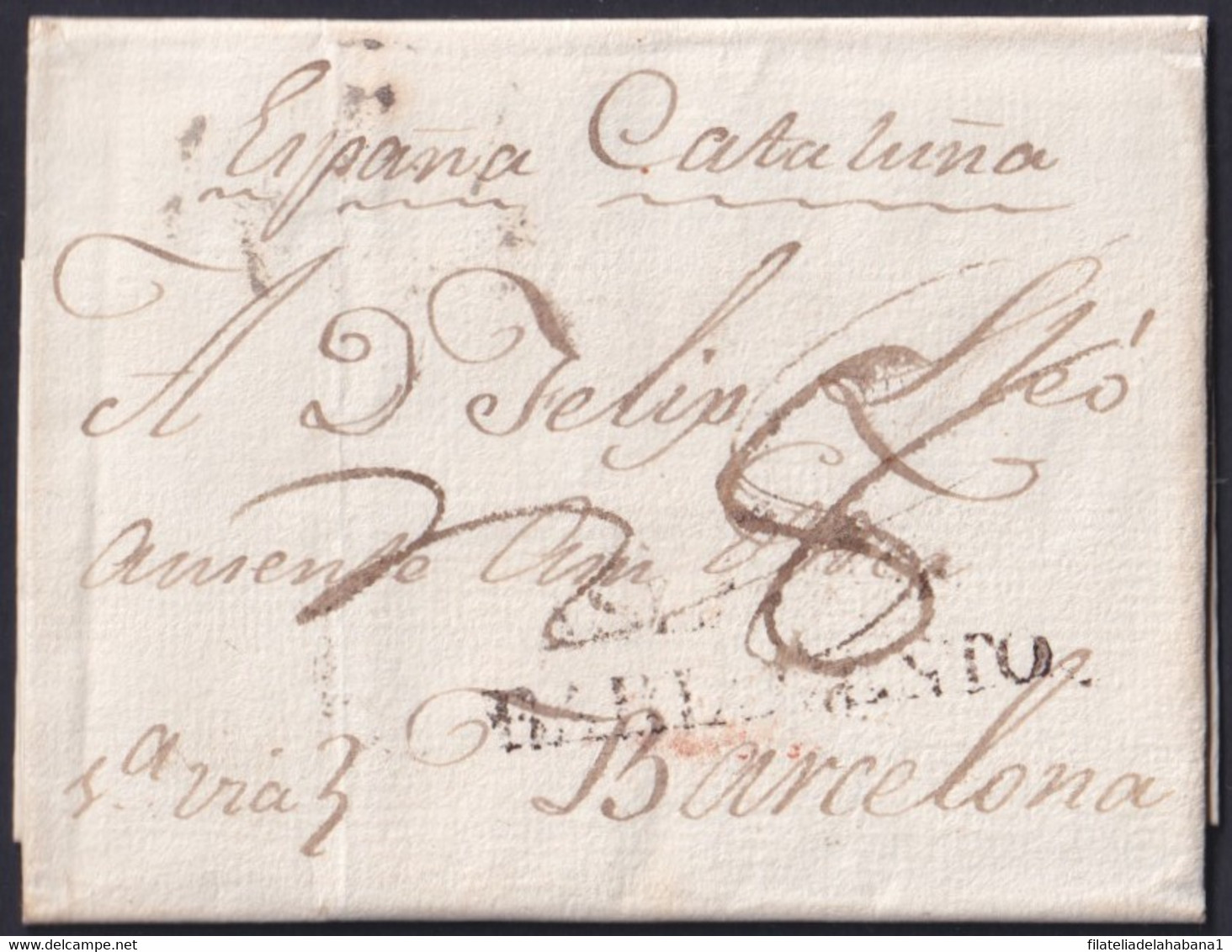 PREFI-791 CUBA 1816 STAMPLESS BLACK POSTMARK ISLAS DE BARLOVENTO HAVANA – BARCELONA. - Voorfilatelie