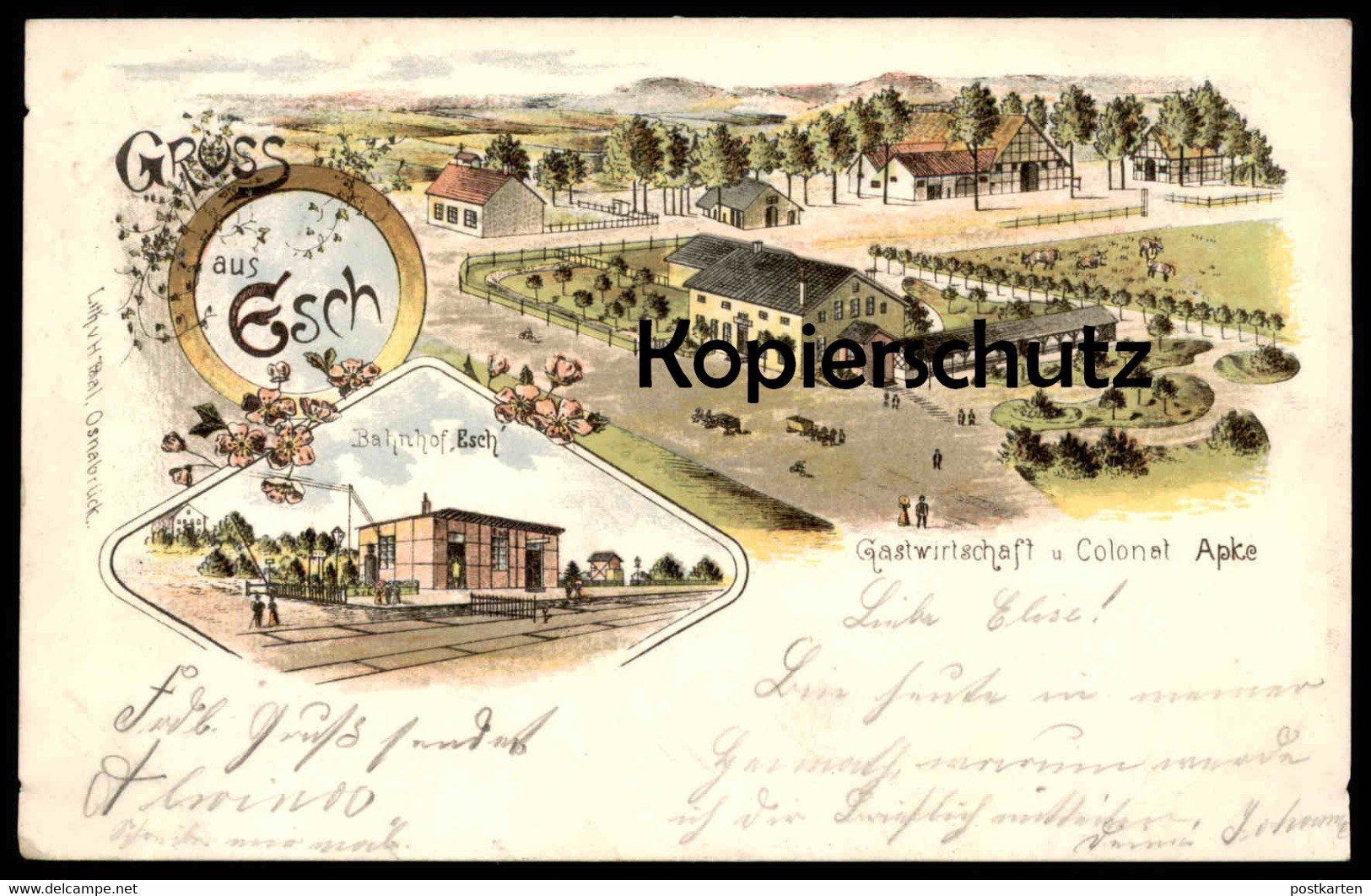 ALTE POSTKARTE GRUSS AUS ESCH BAHNHOF GASTWIRTSCHAFT COLONAT APKE IBBENBÜREN Station Gare Postcard AK - Ibbenbueren