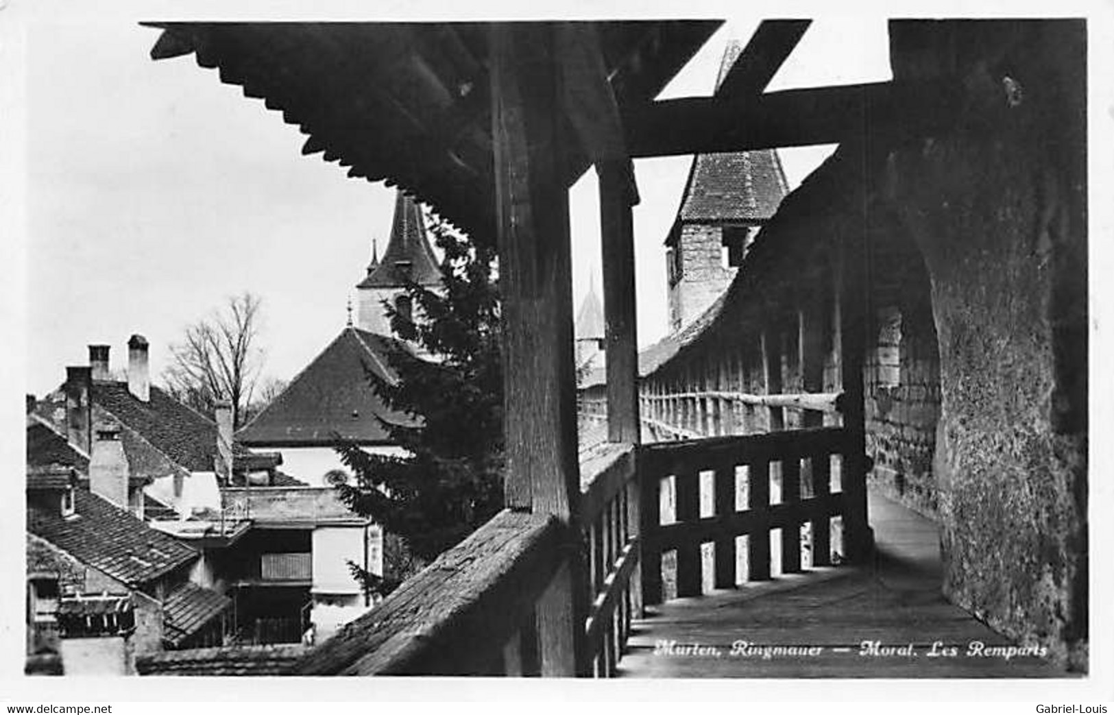 Morat Murten Ringmauer Les Remparts Cachet: Hotel Terrasse Croix-Blanche ~1930 - Murten