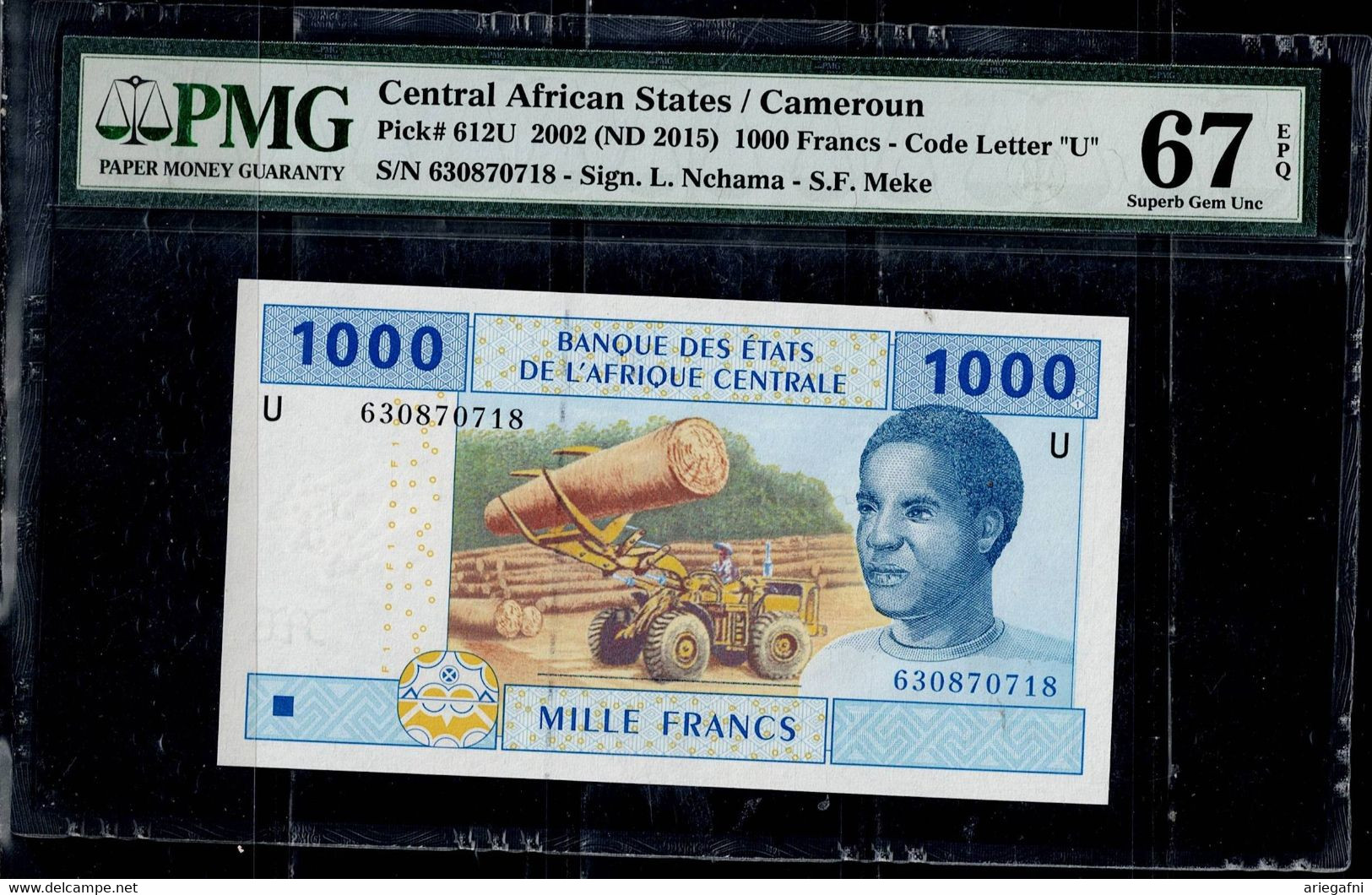 CAMEROON 2002 BANKNOT 1000 FRANCS PMG 67 UNC !! - Kameroen