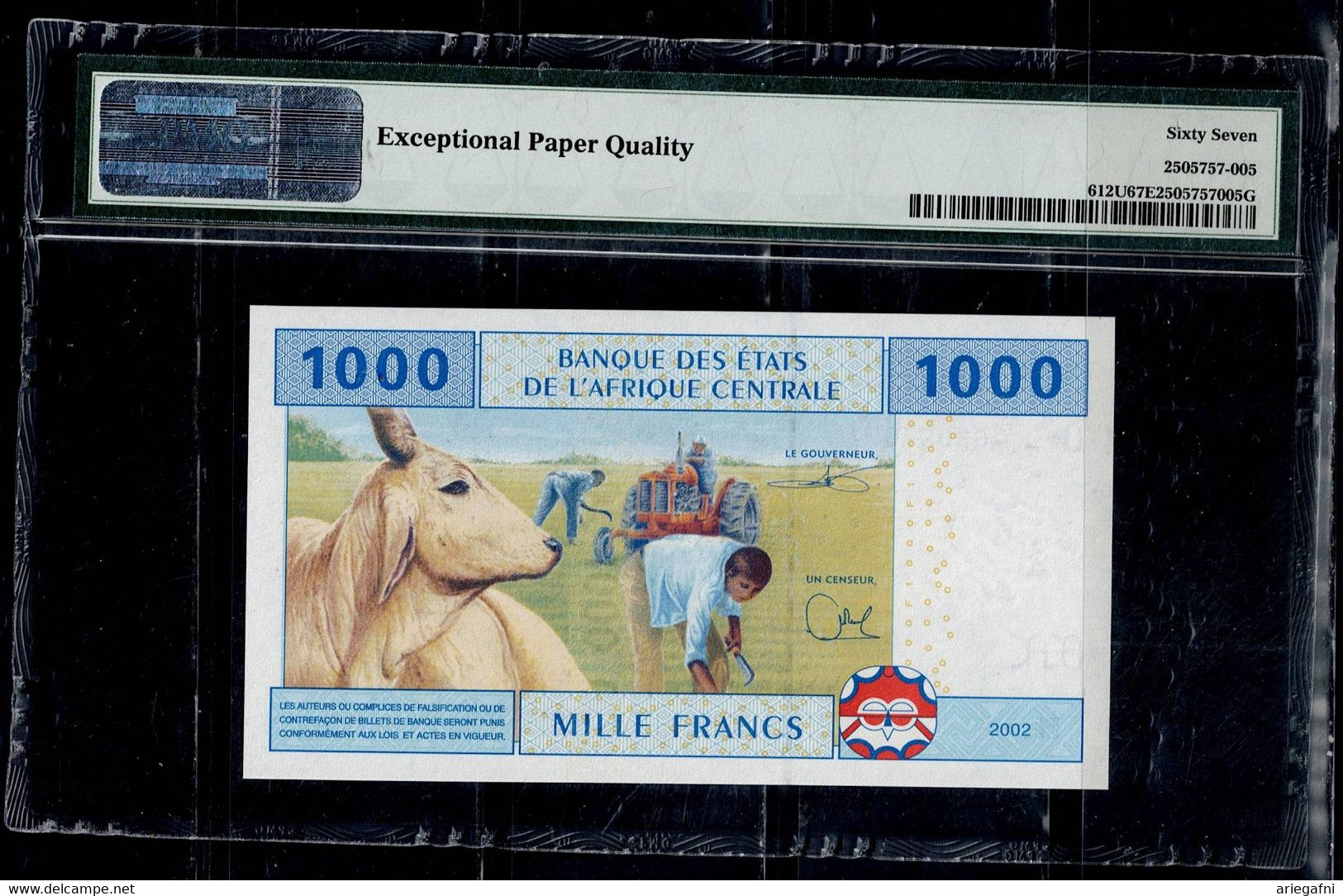 CAMEROON 2002 BANKNOT 1000 FRANCS PMG 67 UNC !! - Camerún