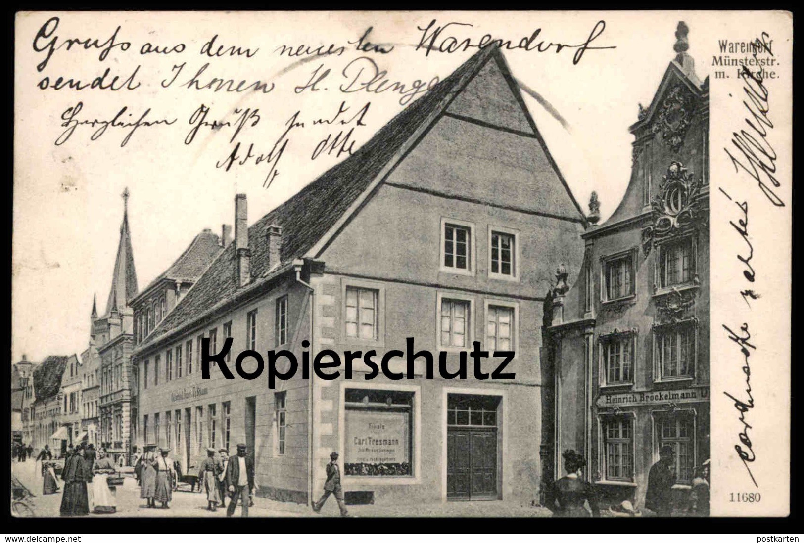 ALTE POSTKARTE WARENDORF MÜNSTERSTRASSE MIT KIRCHE FILIALE CARL TRESMANN INHABER DAHLMANN HEINRICH BRÖCKELMANN AK Cpa - Warendorf