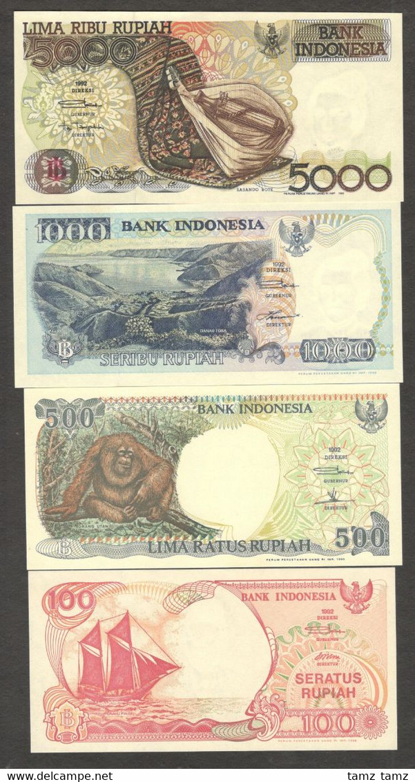 Set 4 Pcs Indonesia 5000 1000 500 100 Rupiah 1992 Random Year UNC - Indonésie