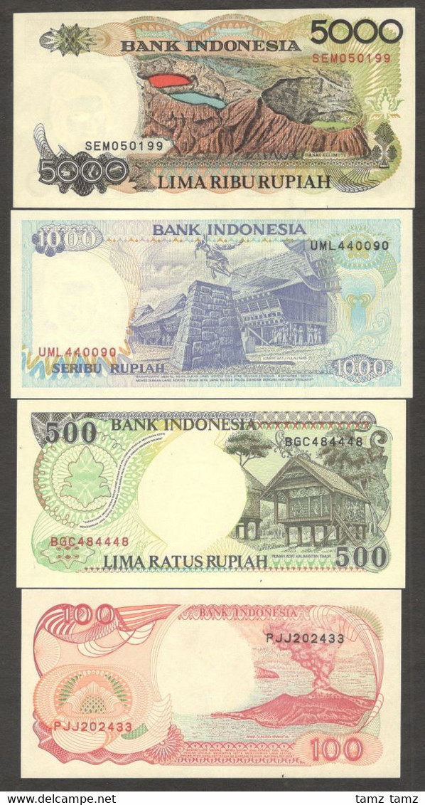 Set 4 Pcs Indonesia 5000 1000 500 100 Rupiah 1992 Random Year UNC - Indonésie