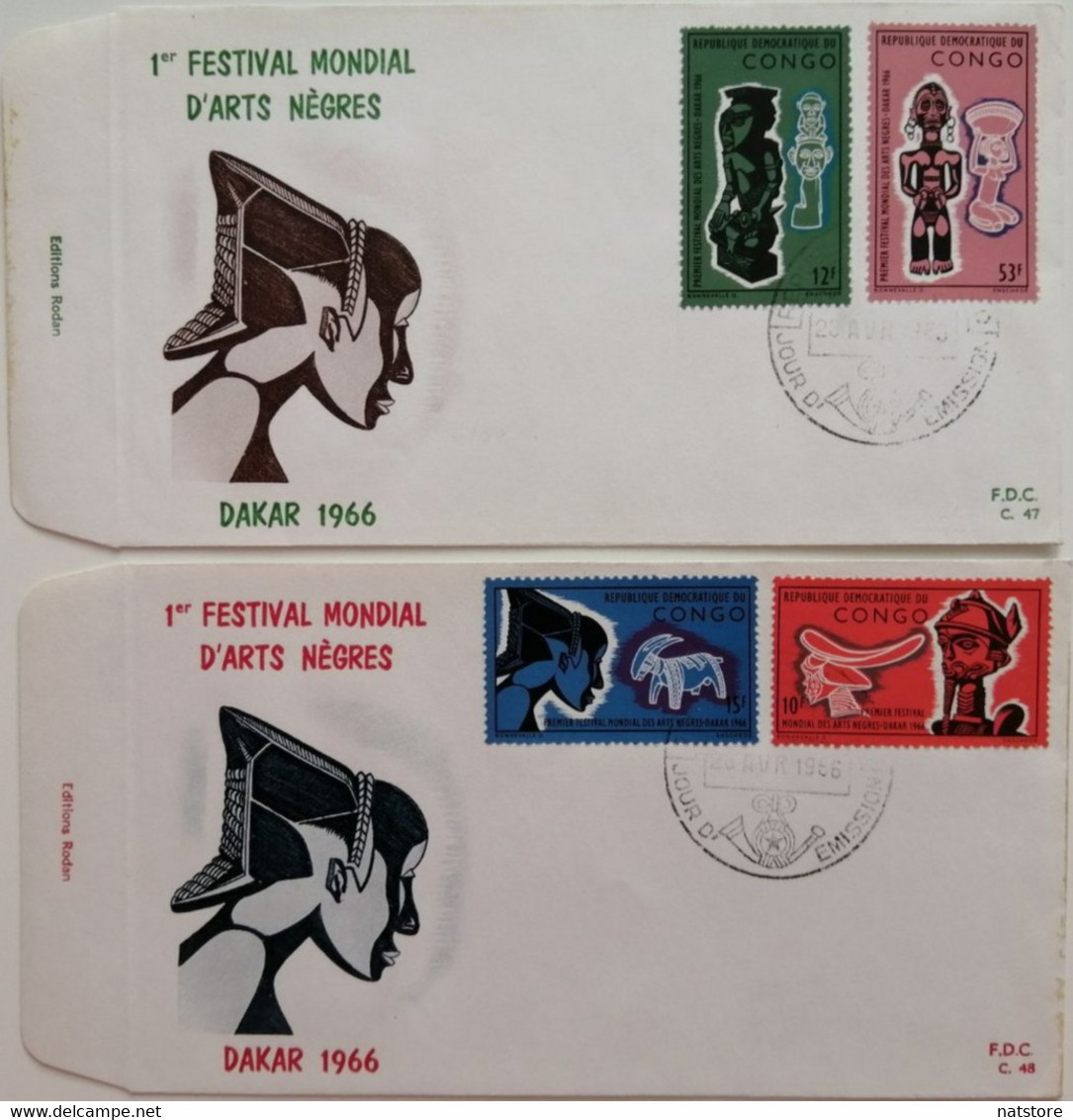 1966..CONGO.. LOT OF 2 FDCs WITH STAMPS..World Festival Of Negro Arts, Dakar 1966 - FDC