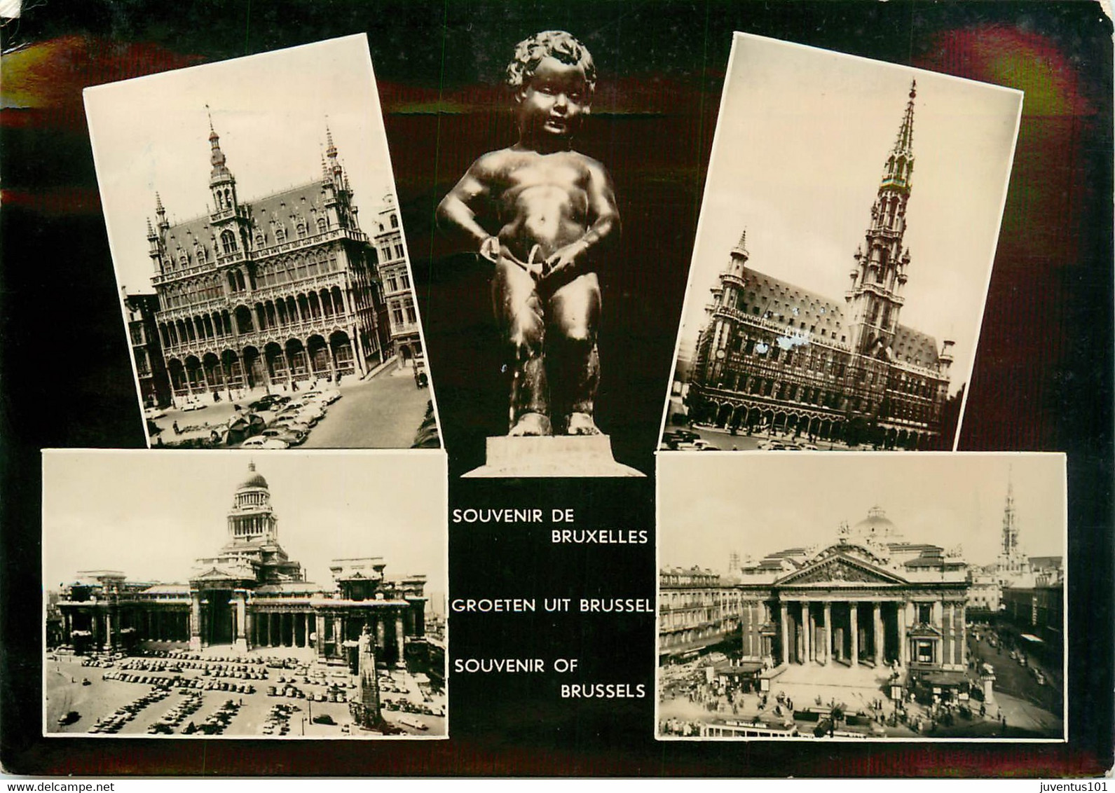 CPSM Souvenir De Bruxelles-Multivues-Timbre       L1932 - Panoramische Zichten, Meerdere Zichten