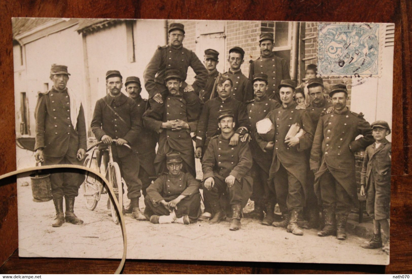 Carte Photo 1905's Régiment Infanterie RI CPA AK  Animée Soldats Facteur Vélo Enfant Guerre Militaria Illiers - Autres & Non Classés