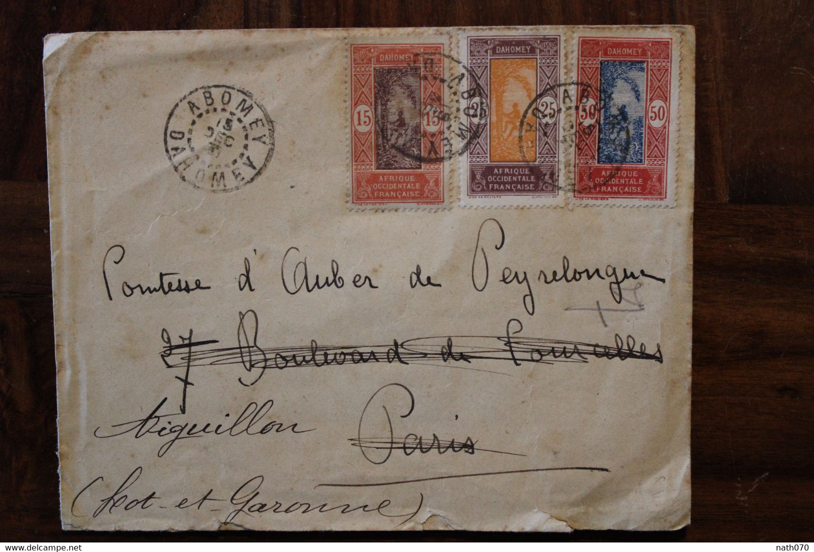 Dahomey 1931 Abomey Pour Aiguillon Lot Et Garonne Comtesse Bénin France Cover AOF Colonie - Covers & Documents