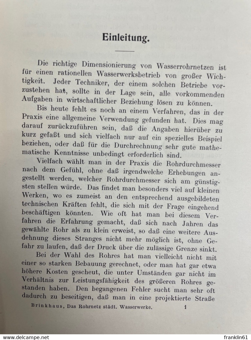 Das Rohrnetz städt. Wasserwerke : Dessen Berechnung, Bau und Betrieb.