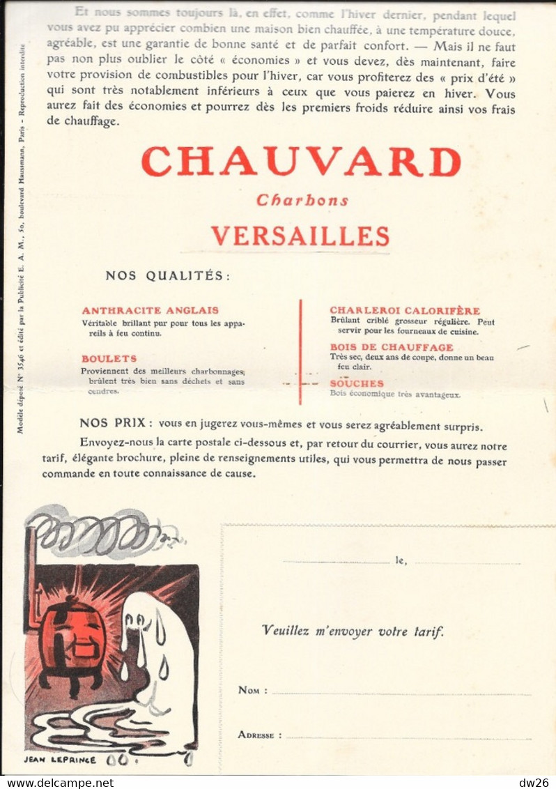 Dépliant Publicitaire Chauvard Charbons à Versailles (Anthracites, Boulets, Bois) Avec Carte De Correspondance - 1900 – 1949