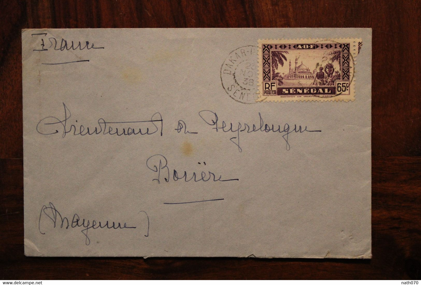 1938 Sénégal France Pour Bouère Mayenne Cover AOF Colonie Timbre Seul - Covers & Documents